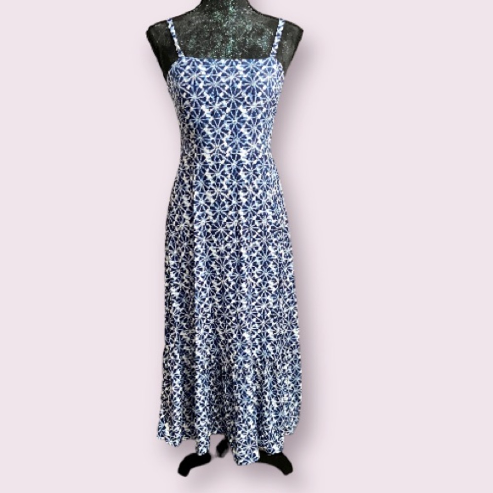 Gap Strappy Ruffle Hem Maxi Dress in Navy Print